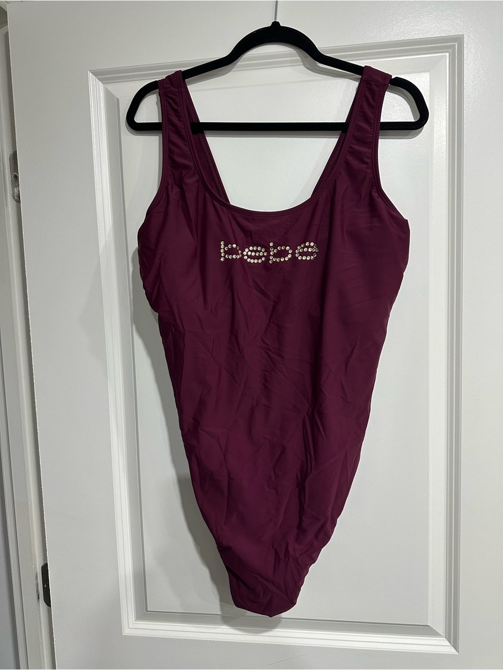 bebe Deep Wine One-Piece Plus Size Swimsuit with Logo Tag